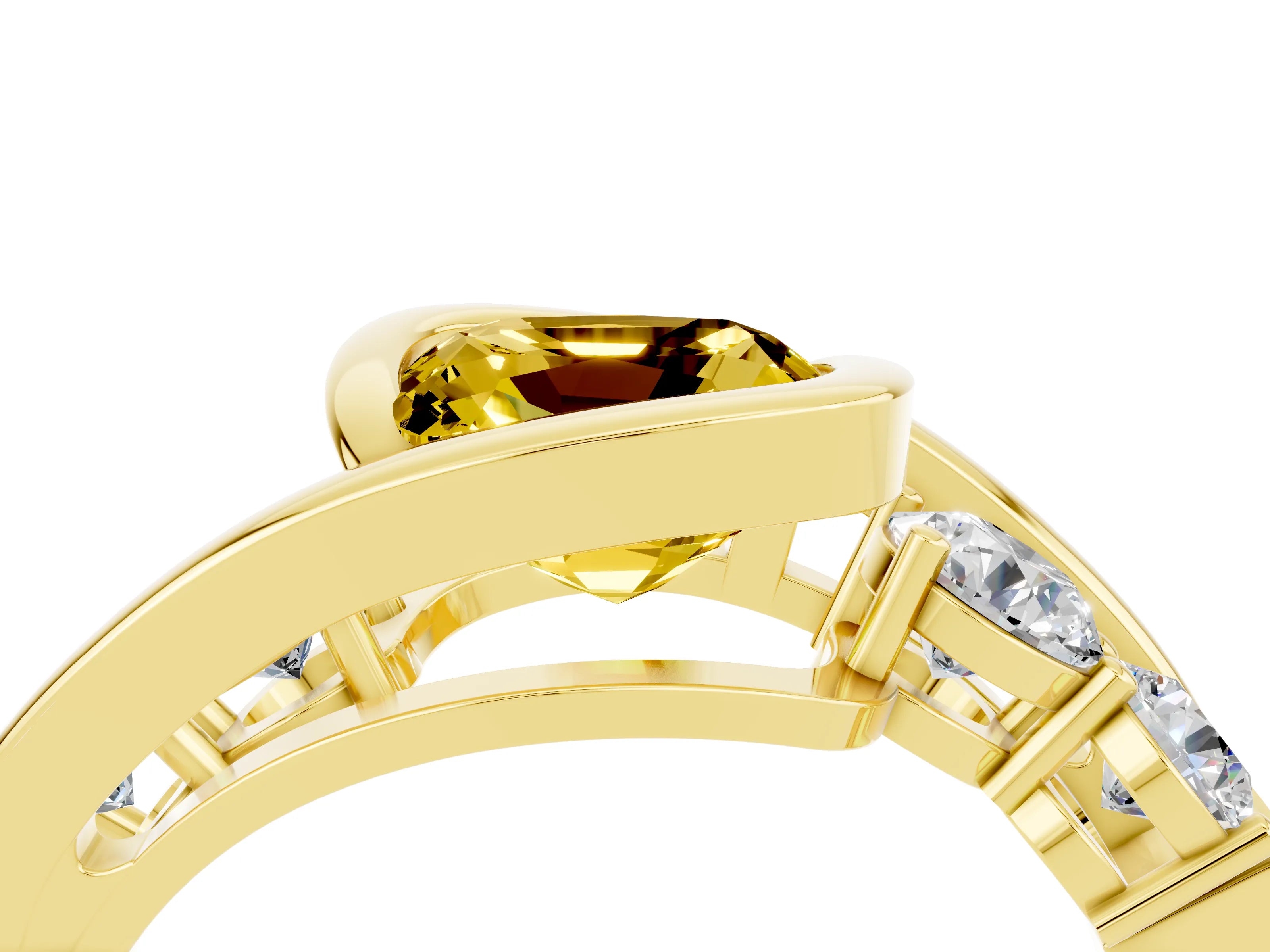 Yellow gold Bezel Set Cushion Cut Diamond Split Shank Ring_4