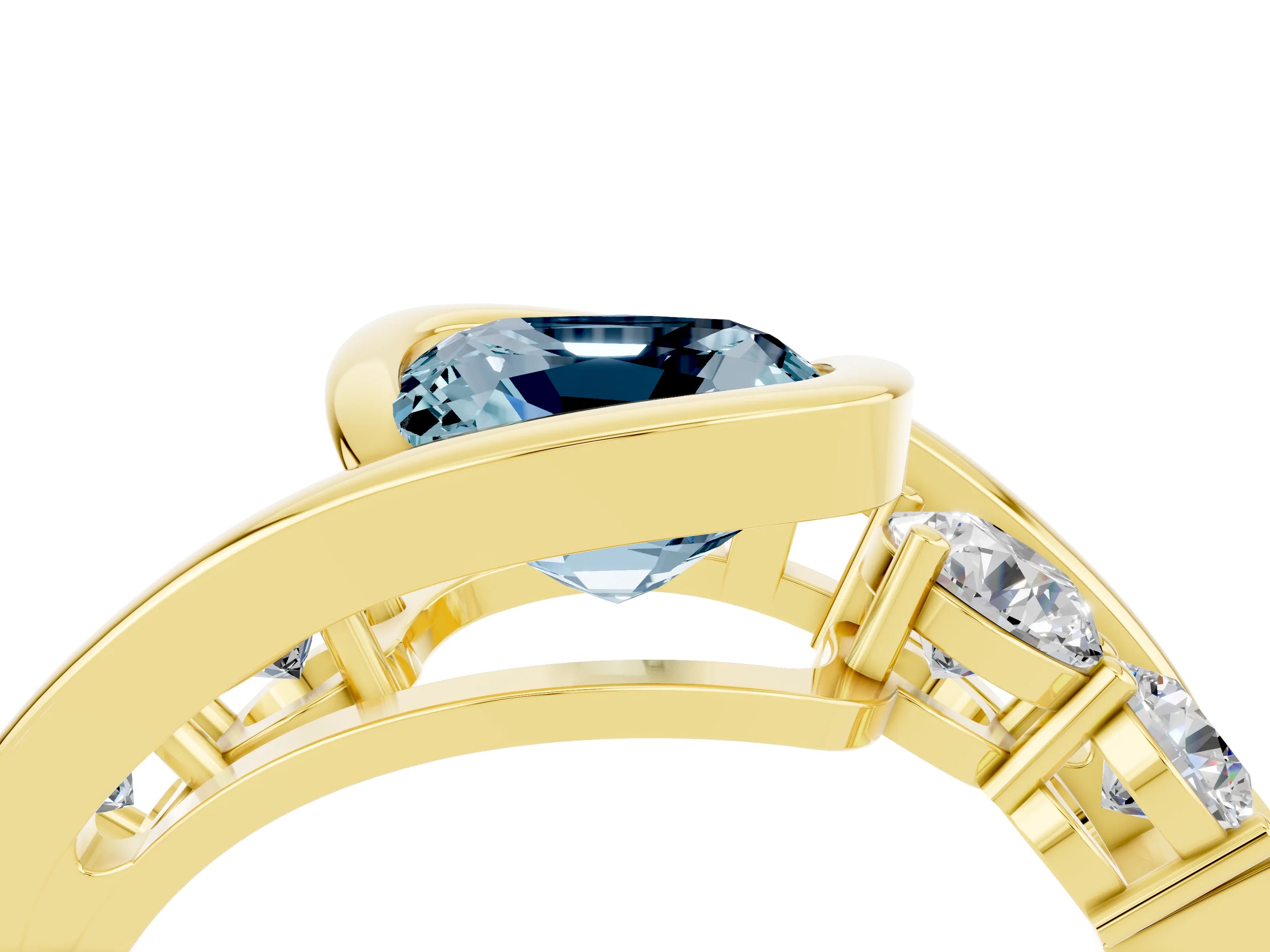 Yellow gold Bezel Set Cushion Cut Diamond Split Shank Ring_4