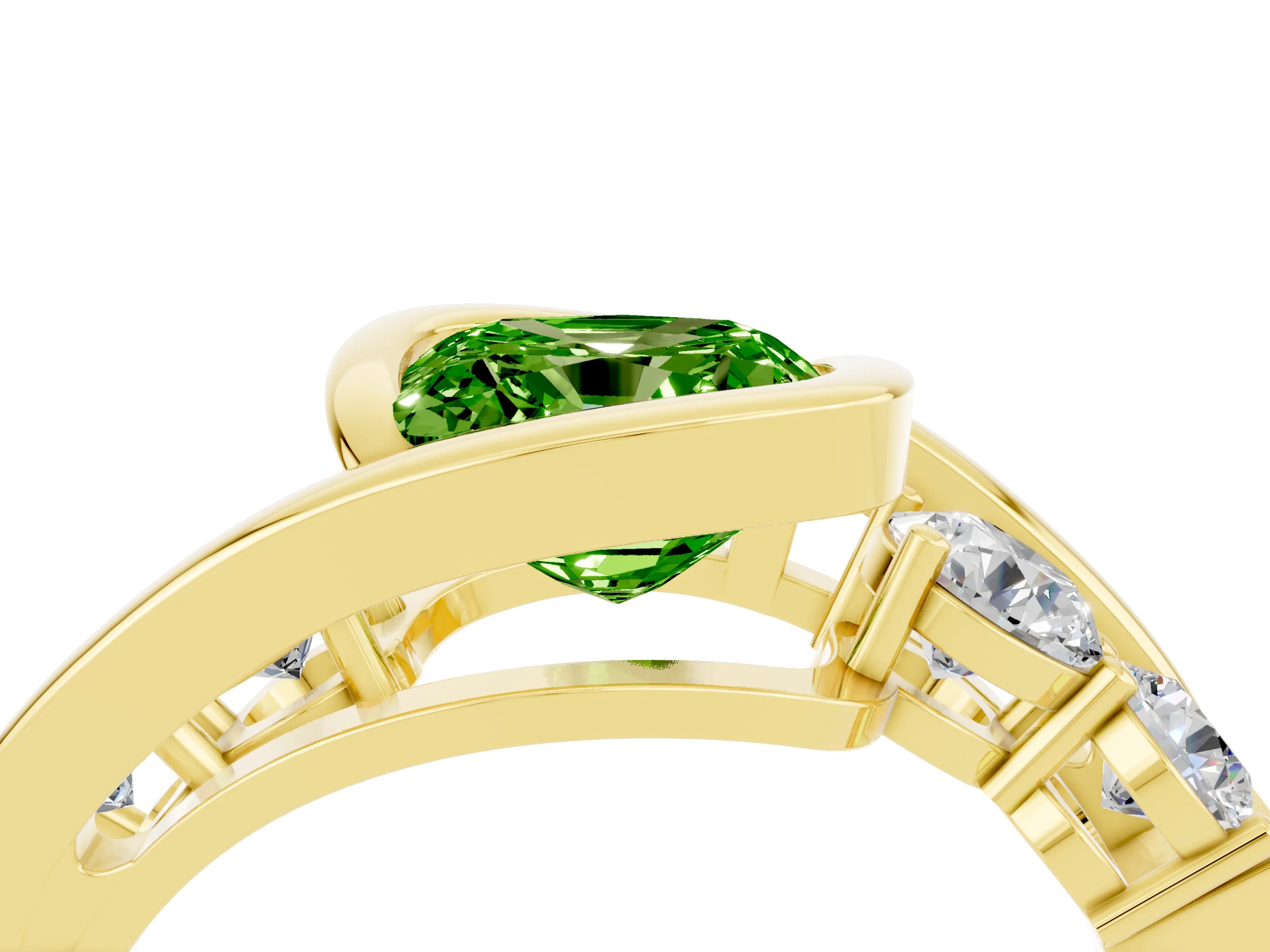 Yellow gold Bezel Set Cushion Cut Diamond Split Shank Ring_4