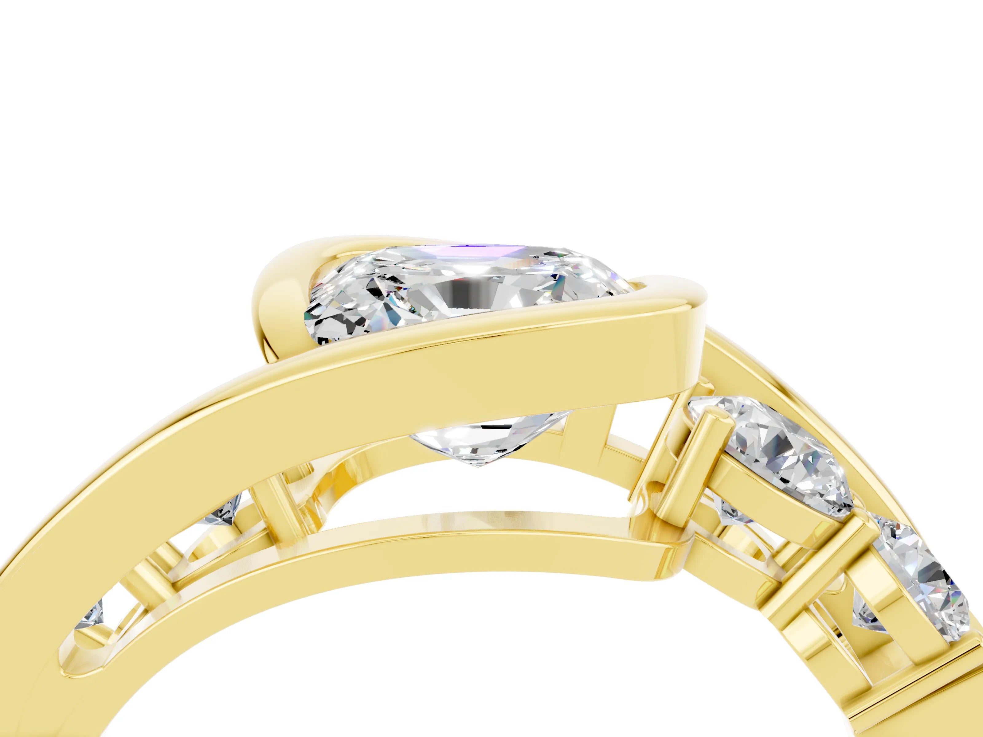 Yellow gold Bezel Set Cushion Cut Diamond Split Shank Ring_4