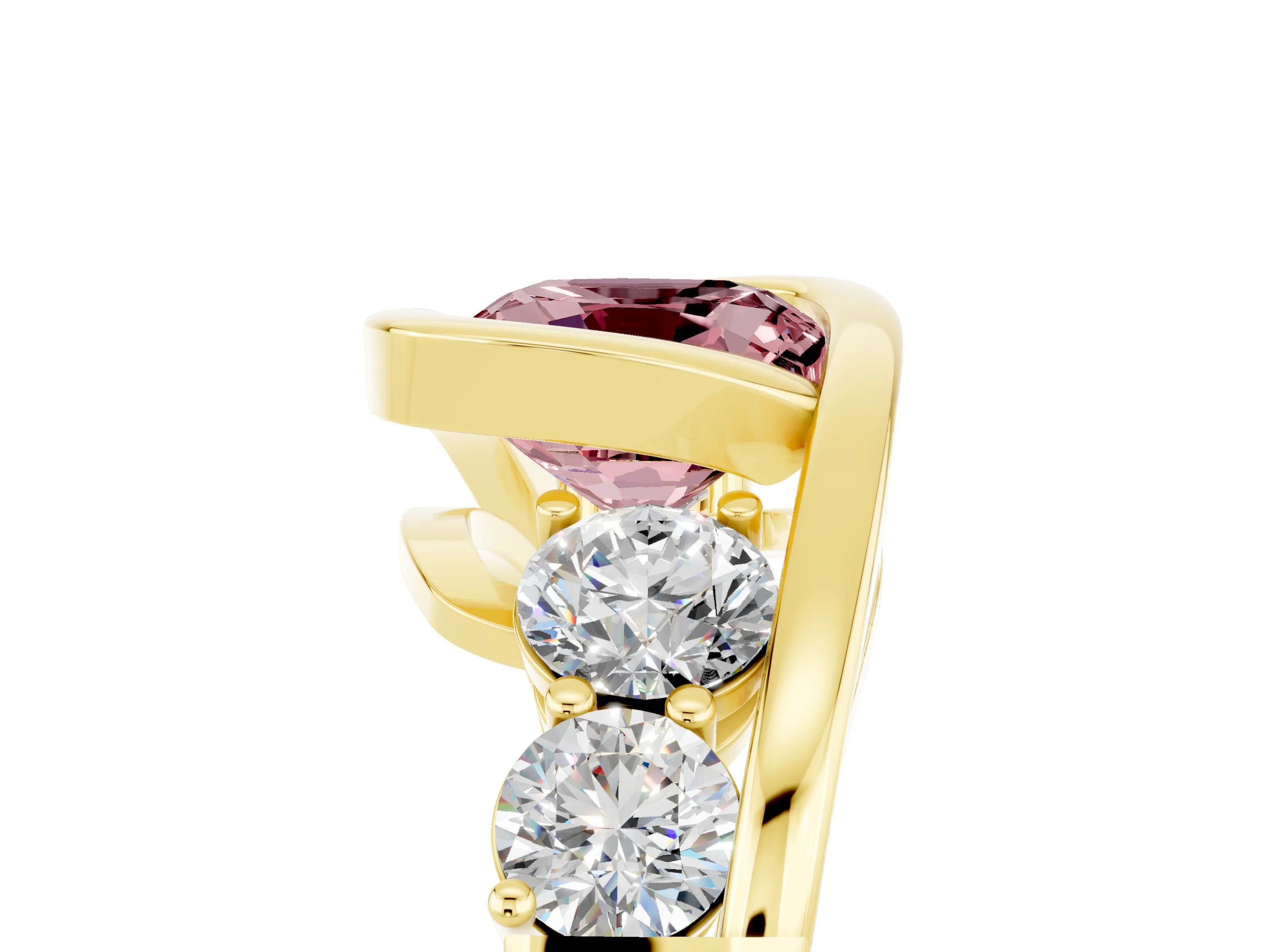 Yellow gold Bezel Set Cushion Cut Diamond Split Shank Ring_5