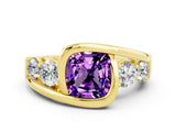 Yellow gold Bezel Set Cushion Cut Diamond Split Shank Ring