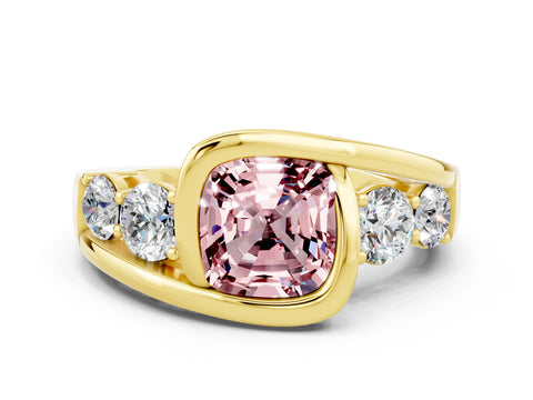 Yellow gold Bezel Set Cushion Cut Diamond Split Shank Ring