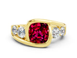 Yellow gold Bezel Set Cushion Cut Diamond Split Shank Ring