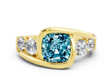 Yellow gold Bezel Set Cushion Cut Diamond Split Shank Ring