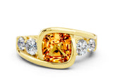 Yellow gold Bezel Set Cushion Cut Diamond Split Shank Ring