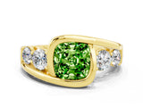 Yellow gold Bezel Set Cushion Cut Diamond Split Shank Ring