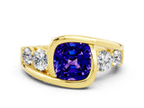 Yellow gold Bezel Set Cushion Cut Diamond Split Shank Ring