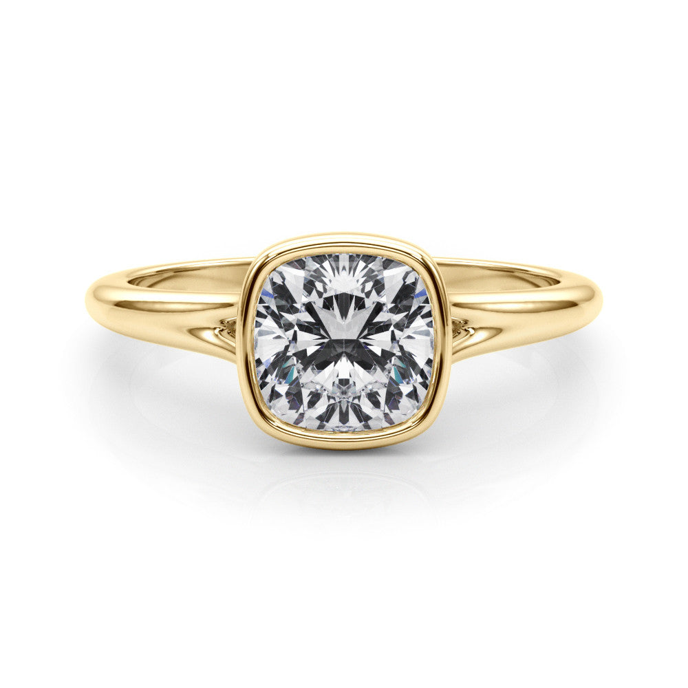 Yellow gold Bezel Set Cushion Cut Solitaire Ring 1