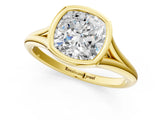 Yellow gold Bezel Set Cushion Cut Solitaire Ring with Tapered Band 1