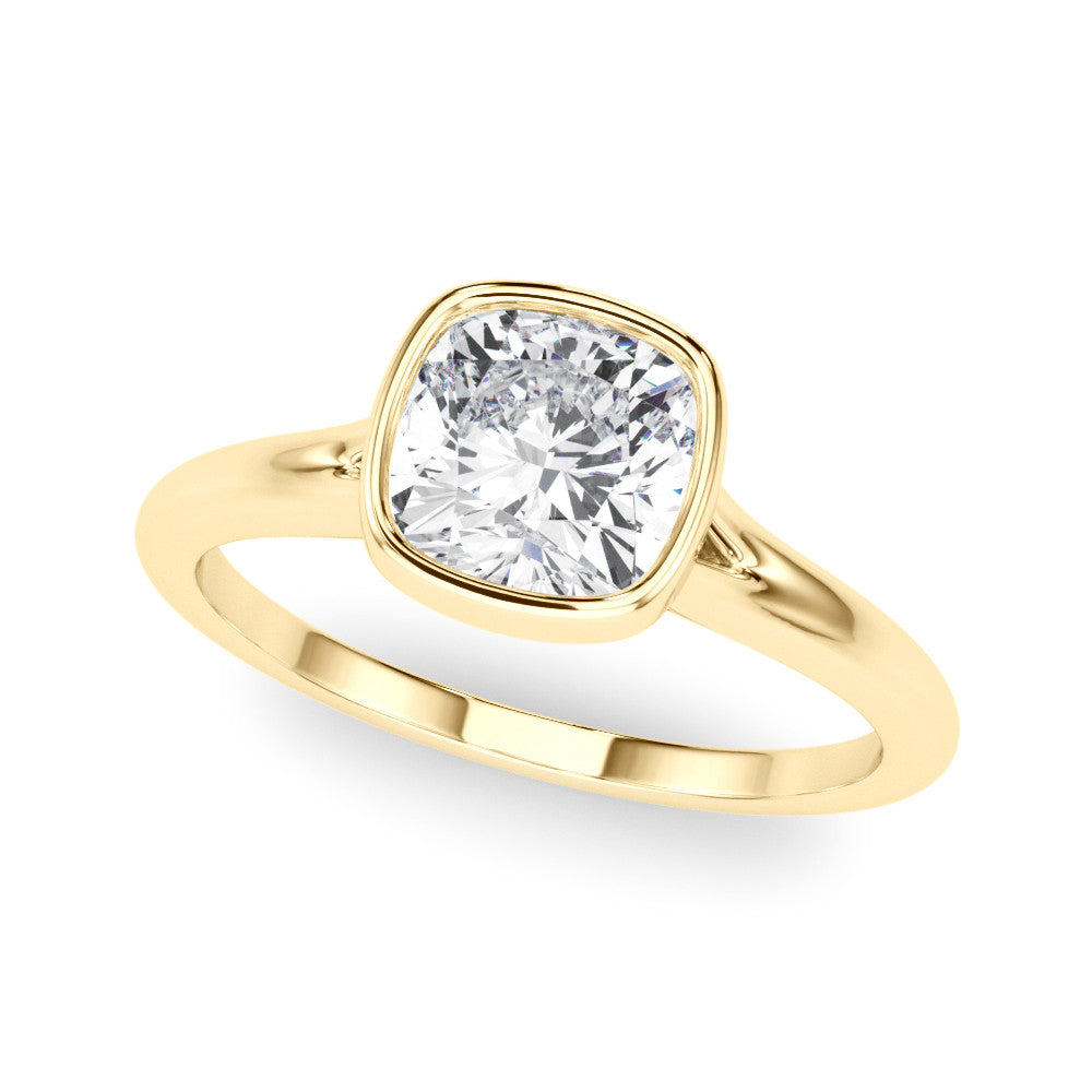 Yellow gold Bezel Set Cushion Cut Solitaire Ring