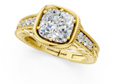 Yellow gold Bezel Set Cushion Diamond Milgrain Pave Engagement Ring_38
