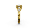 Yellow gold Bezel Set Cushion Diamond Milgrain Pave Engagement Ring_39