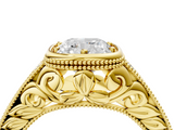 Yellow gold Bezel Set Cushion Diamond Milgrain Pave Engagement Ring_41