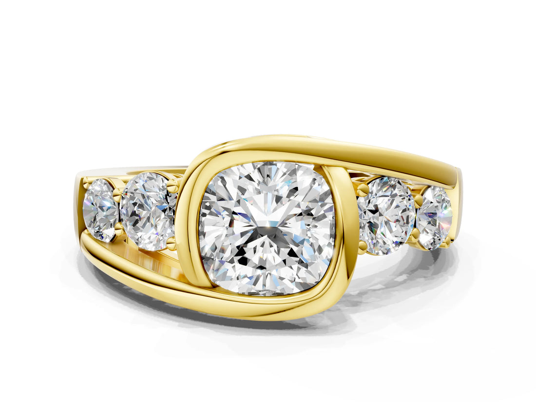 Yellow gold Bezel Set Cushion Diamond Split Shank Ring_3