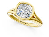Yellow gold Bezel Set Cushion Solitaire Diamond Ring with Smooth Band 1