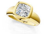 Yellow gold Bezel Set Cushion Solitaire Ring with Wide Band 1
