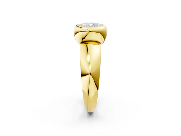 Yellow gold Bezel Set Cushion Solitaire Ring with Wide Band