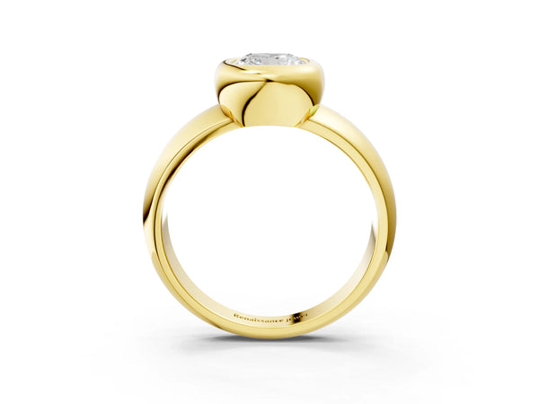 Yellow gold Bezel Set Cushion Solitaire Ring with Wide Band