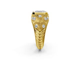 Yellow gold Bezel Set Emerald Cut Diamond Milgrain Band Ring_15