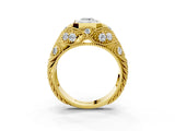 Yellow gold Bezel Set Emerald Cut Diamond Milgrain Band Ring_16