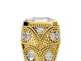 Yellow gold Bezel Set Emerald Cut Diamond Milgrain Band Ring_18