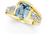 Yellow gold Bezel Set Emerald Cut Diamond Split Shank Ring_1