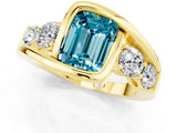 Yellow gold Bezel Set Emerald Cut Diamond Split Shank Ring_1