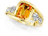 Yellow gold Bezel Set Emerald Cut Diamond Split Shank Ring_1