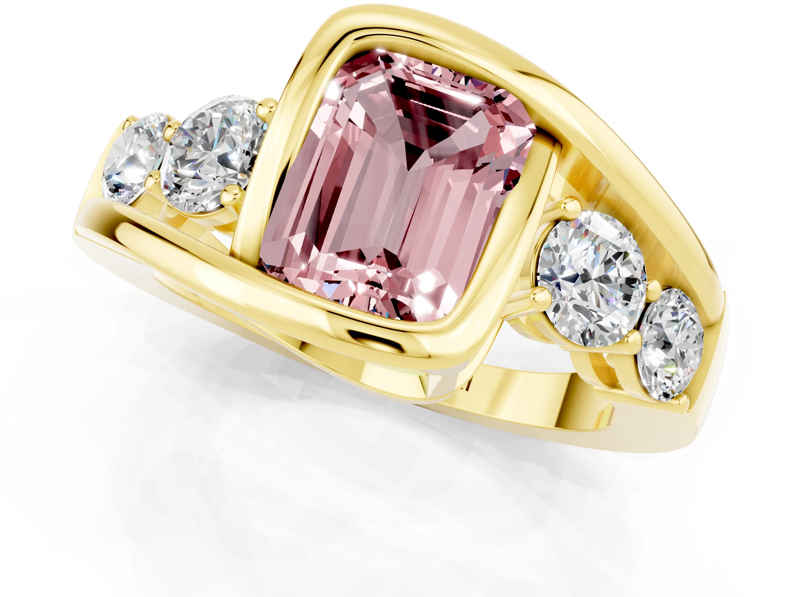 Yellow gold Bezel Set Emerald Cut Diamond Split Shank Ring_1