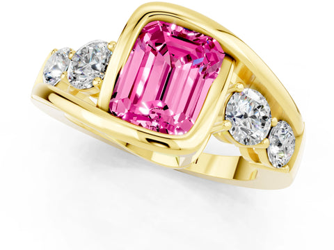 Yellow gold Bezel Set Emerald Cut Diamond Split Shank Ring_1