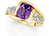 Yellow gold Bezel Set Emerald Cut Diamond Split Shank Ring_1