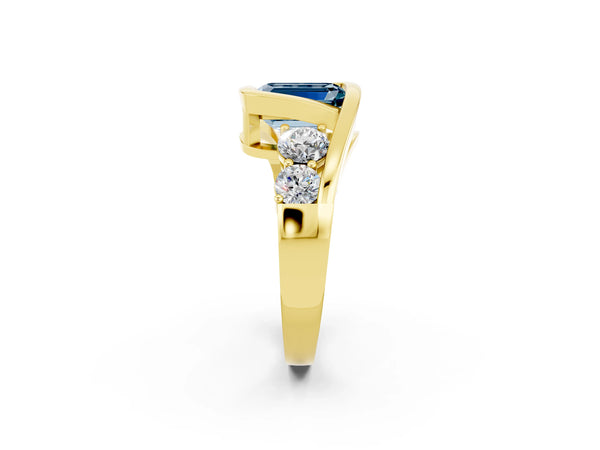 Yellow gold Bezel Set Emerald Cut Aquamarine Bypass Ring with Round  Accents