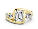 Yellow gold Bezel Set Emerald Cut Diamond Split Shank Ring