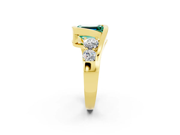 Yellow gold Bezel Set Emerald Cut Green Sapphire Bypass Ring with Round  Accents