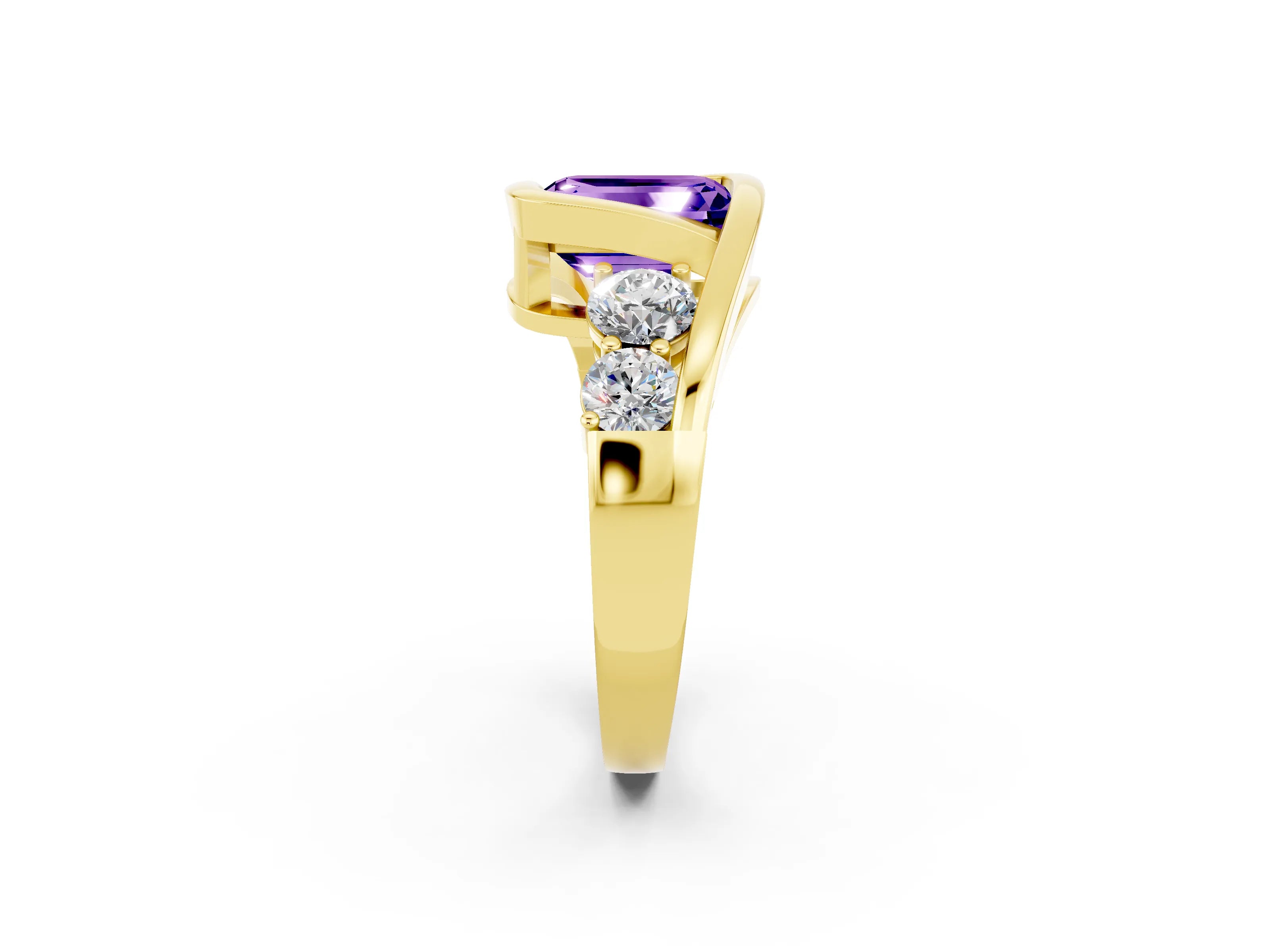 Yellow gold Bezel Set Emerald Cut Diamond Split Shank Ring_2
