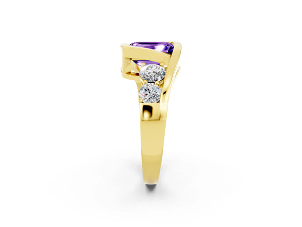 Yellow gold Bezel Set Emerald Cut Tanzanite Bypass Ring with Round  Accents