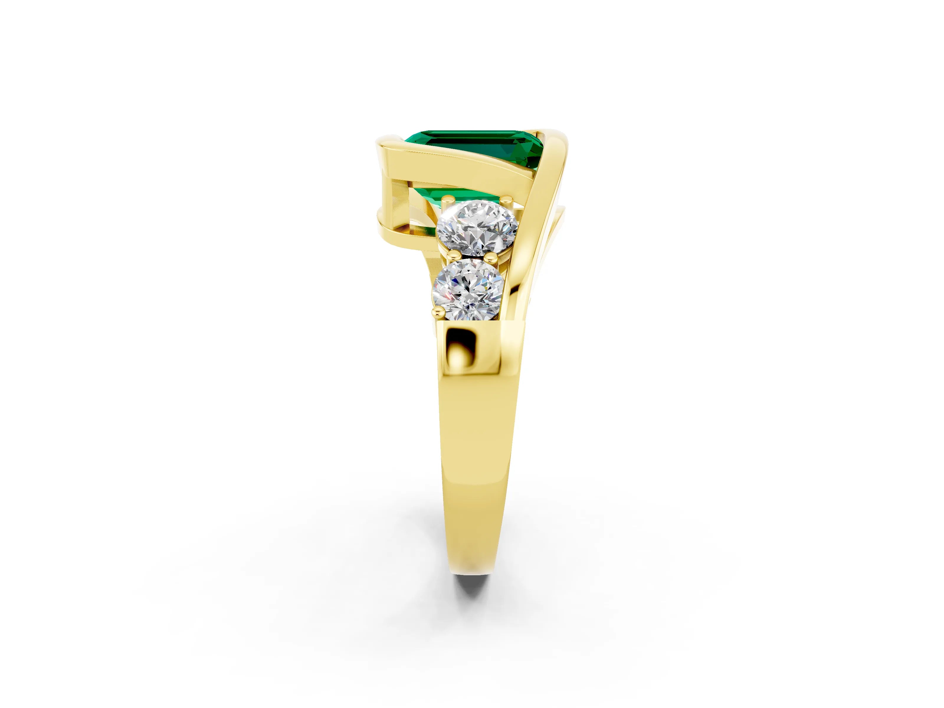 Yellow gold Bezel Set Emerald Cut Diamond Split Shank Ring_2