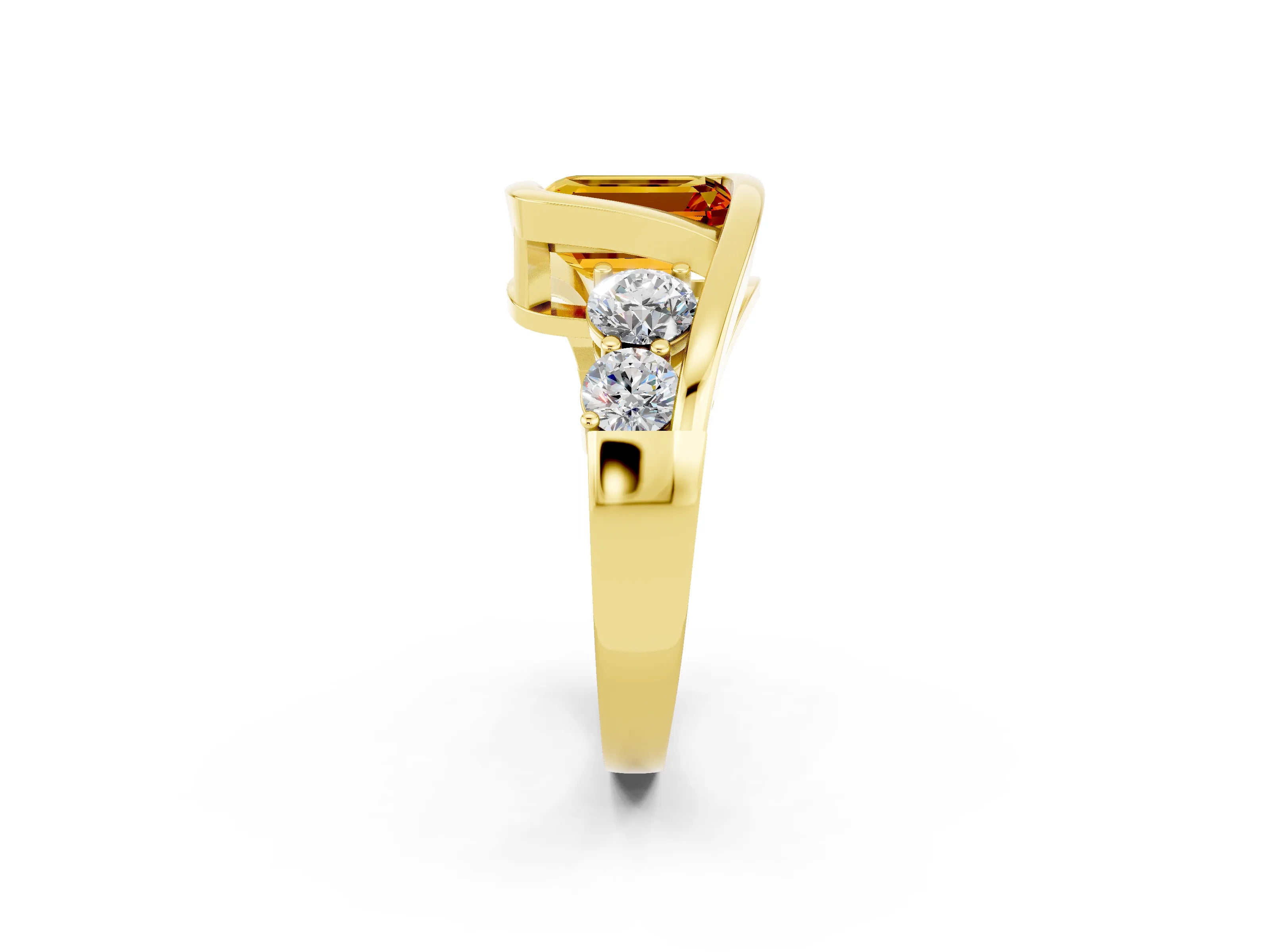 Yellow gold Bezel Set Emerald Cut Diamond Split Shank Ring_2