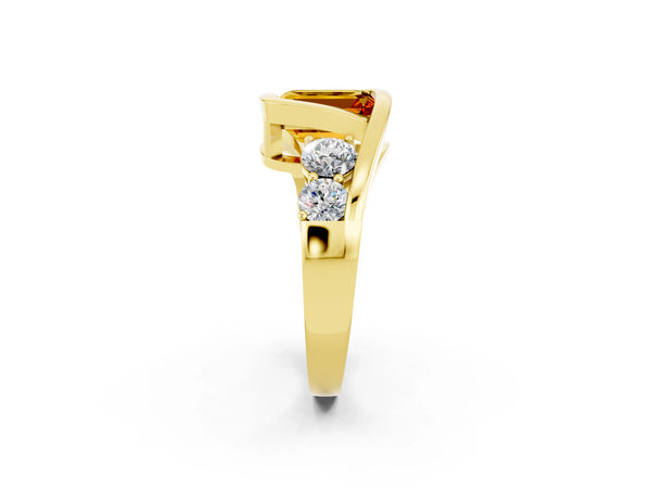 Yellow gold Bezel Set Emerald Cut Citrine Bypass Ring with Round  Accents