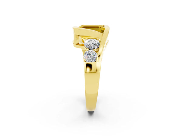 Yellow gold Bezel Set Emerald Cut Yellow Sapphire Bypass Ring with Round  Accents