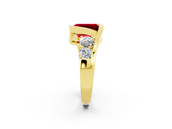 Yellow gold Bezel Set Emerald Cut Ruby Bypass Ring with Round  Accents