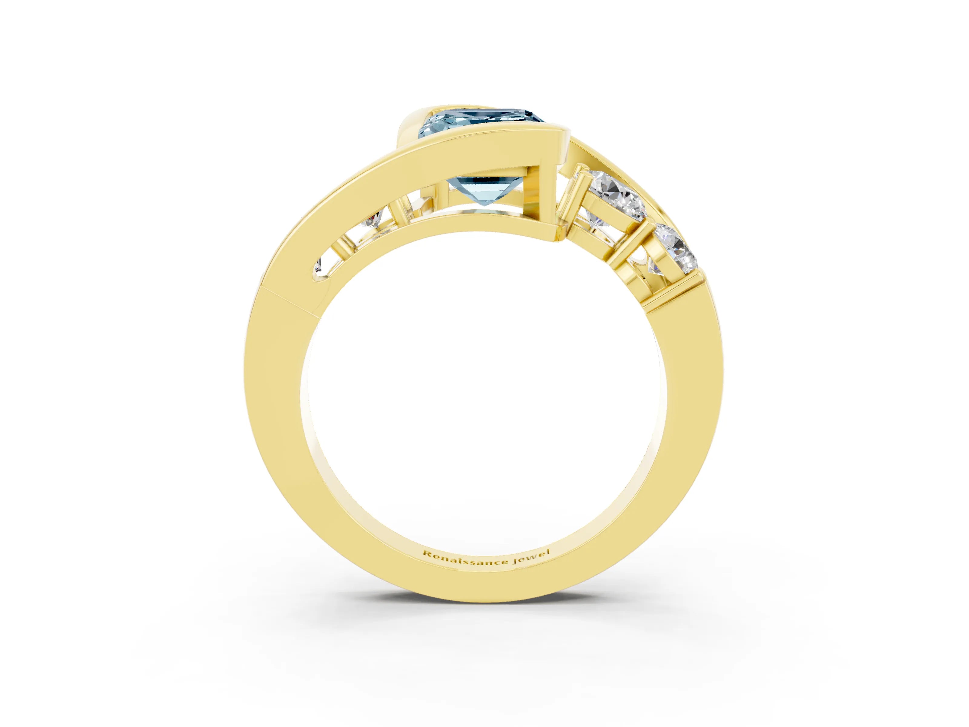 Yellow gold Bezel Set Emerald Cut Diamond Split Shank Ring_3