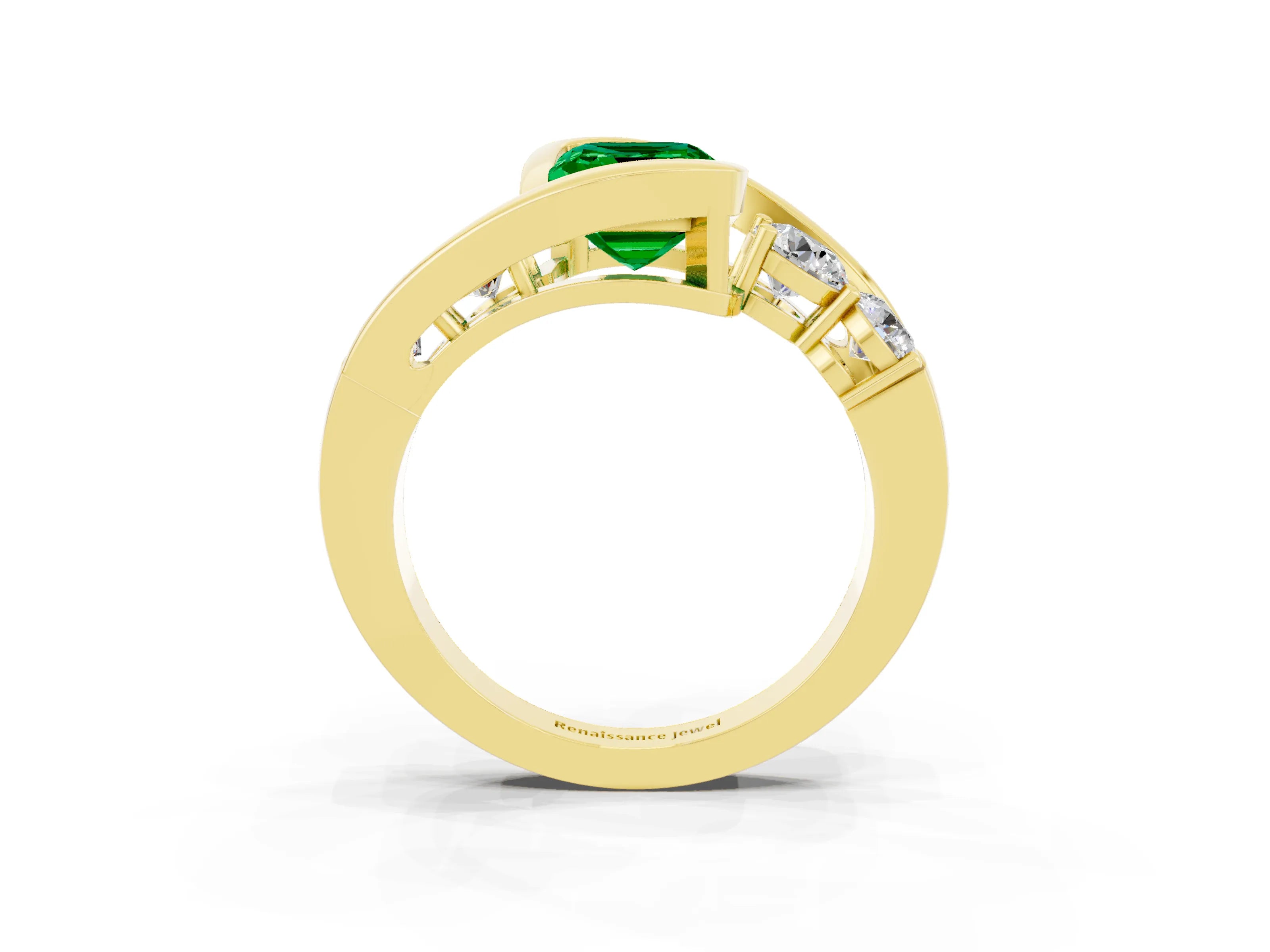 Yellow gold Bezel Set Emerald Cut Diamond Split Shank Ring_3