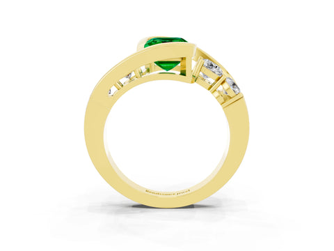 Yellow gold Bezel Set Emerald Cut Diamond Split Shank Ring_3