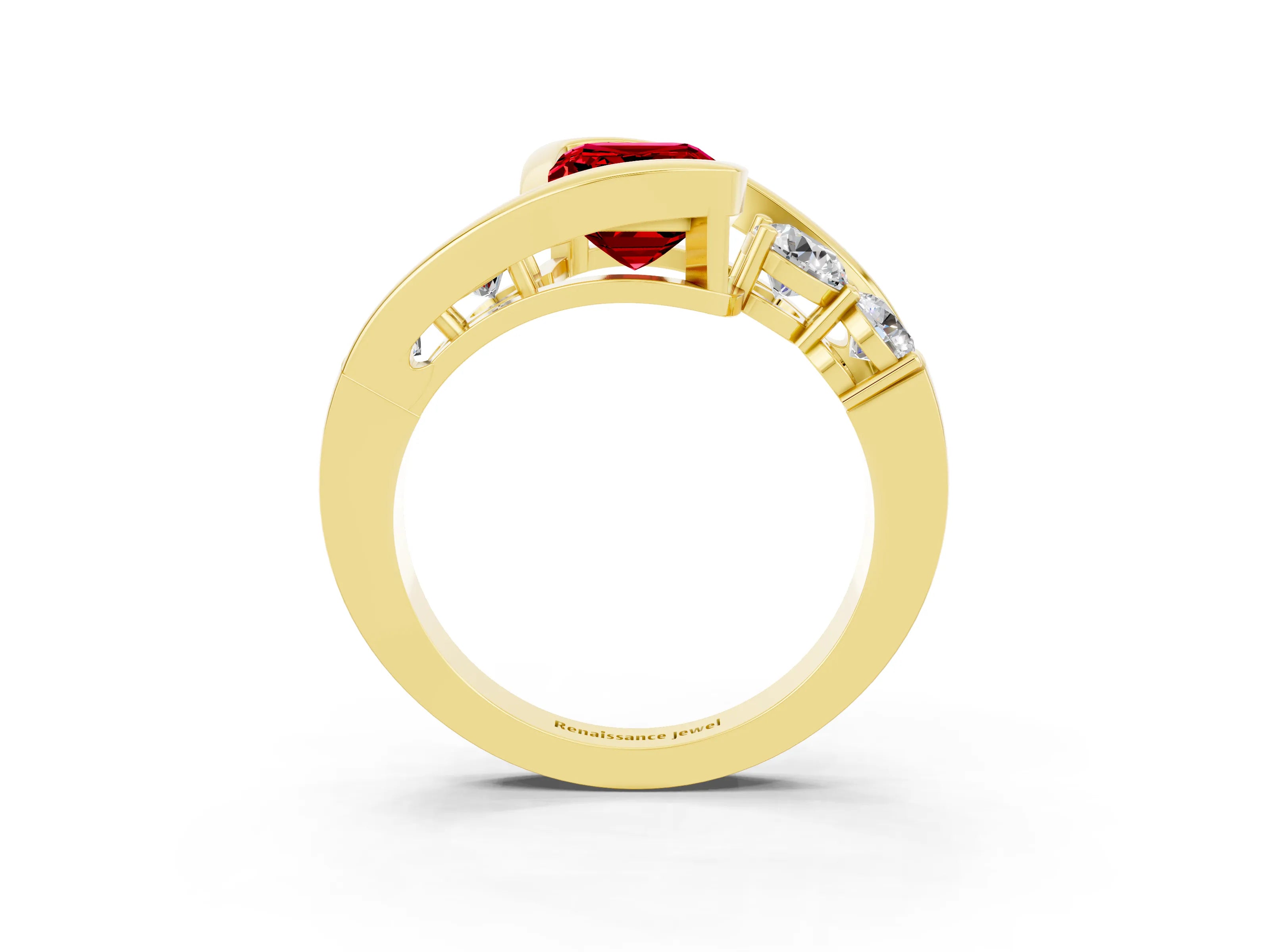 Yellow gold Bezel Set Emerald Cut Diamond Split Shank Ring_3