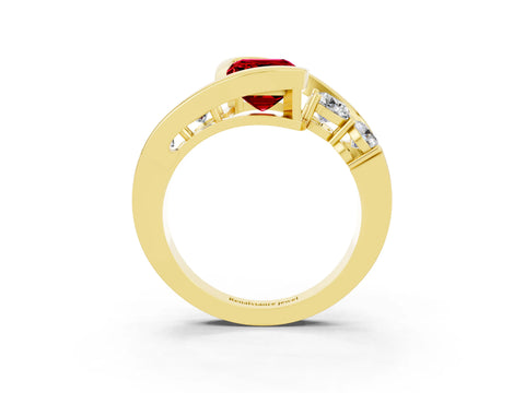 Yellow gold Bezel Set Emerald Cut Diamond Split Shank Ring_3