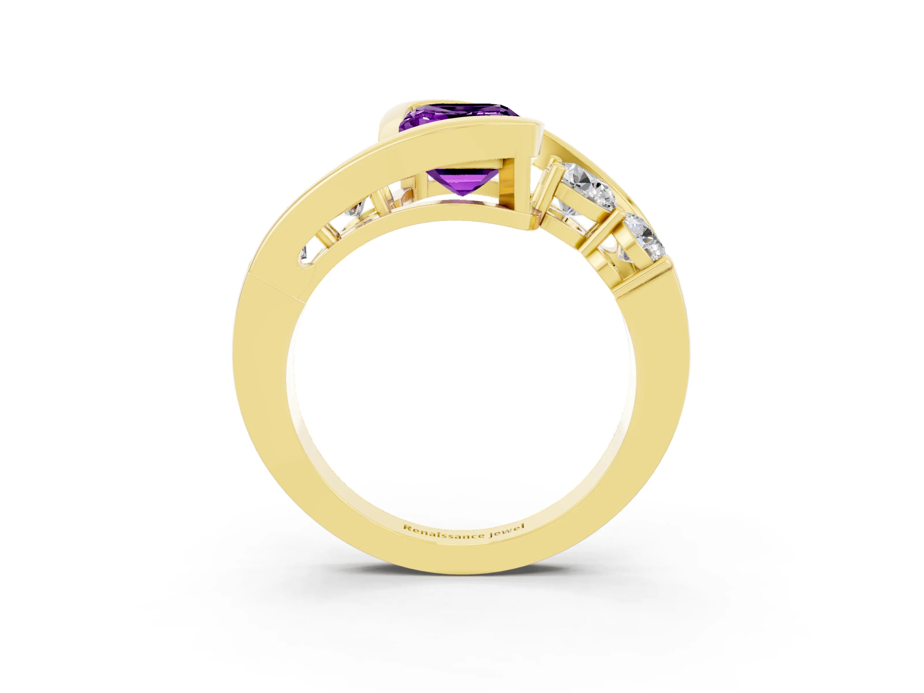 Yellow gold Bezel Set Emerald Cut Diamond Split Shank Ring_3