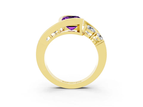 Yellow gold Bezel Set Emerald Cut Diamond Split Shank Ring_3