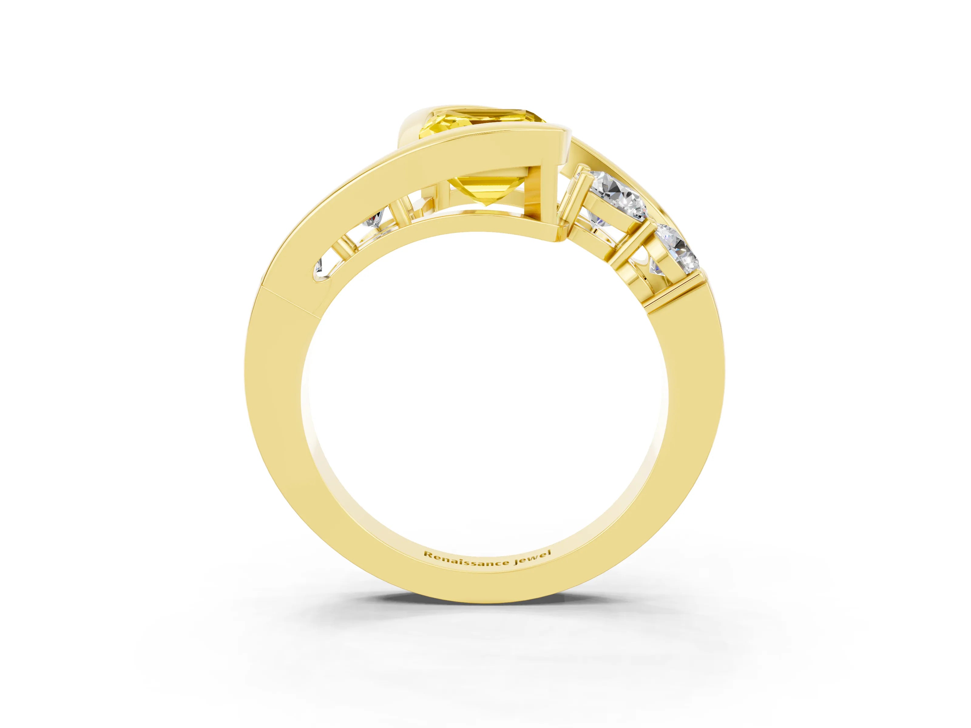 Yellow gold Bezel Set Emerald Cut Diamond Split Shank Ring_3